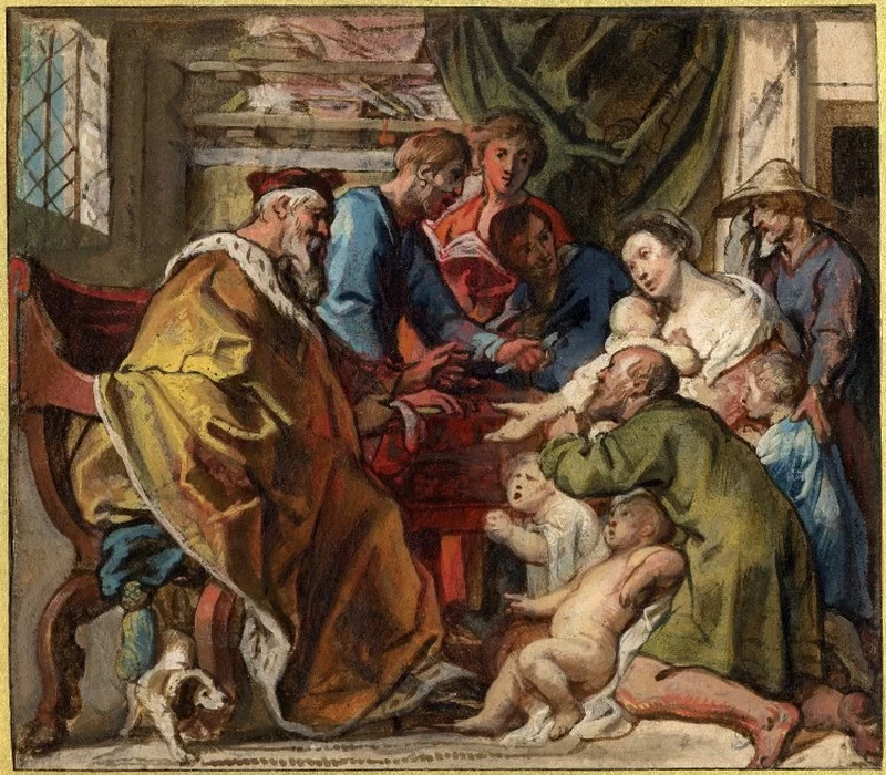 Disegno - Un uomo ricco che fa l'elemosina a una famiglia povera, British Museum